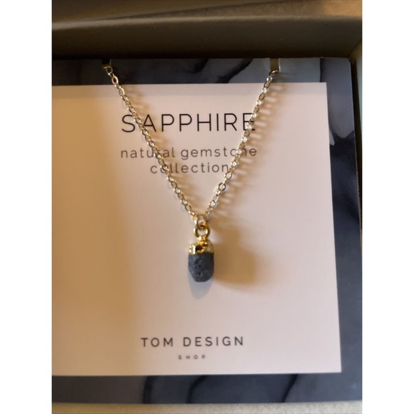 Raw Sapphire Gemstone Necklace 16” Gold Filled Chain New September Birthstone - Picture 5 of 5